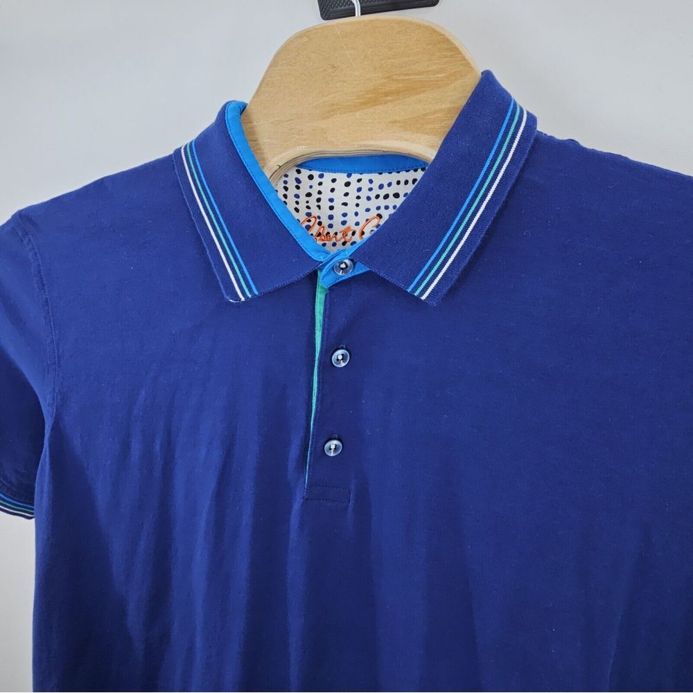 Robert Graham Polo Shirt Men XL Blue Short Sleeve Classic Fit Cotton Designer‎